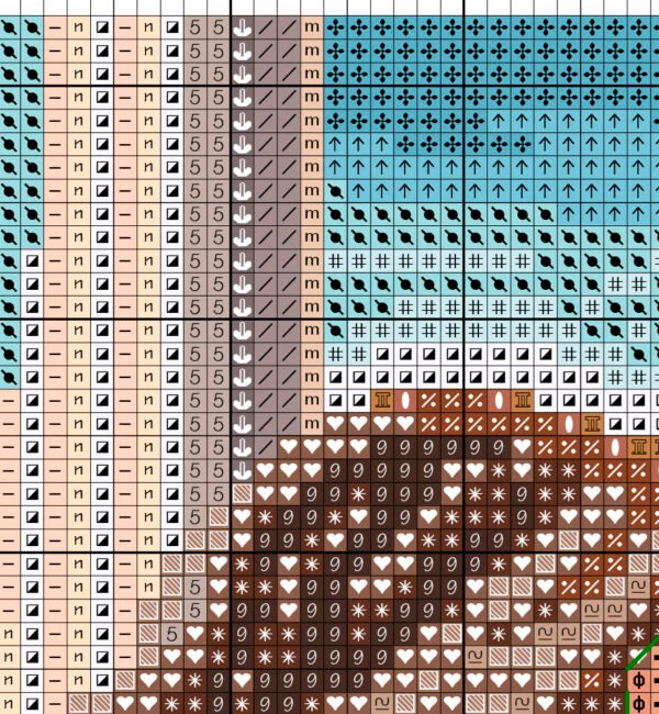 Color chart for Morning coffee hoop cross stitch pattern