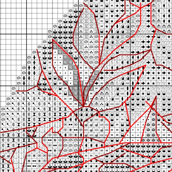 Black and white chart for stained glass bee cross stitch pattern