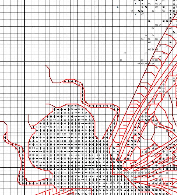 Black and white chart for Cornflower dragonfly cross stitch pattern