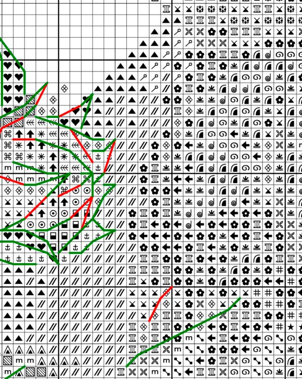 Tawny Owl and Sunflowers cross stitch chart PDF preview with clear symbols and DMC color key