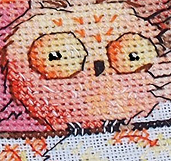 finished embroidery of autumn owls famile cross stitch design