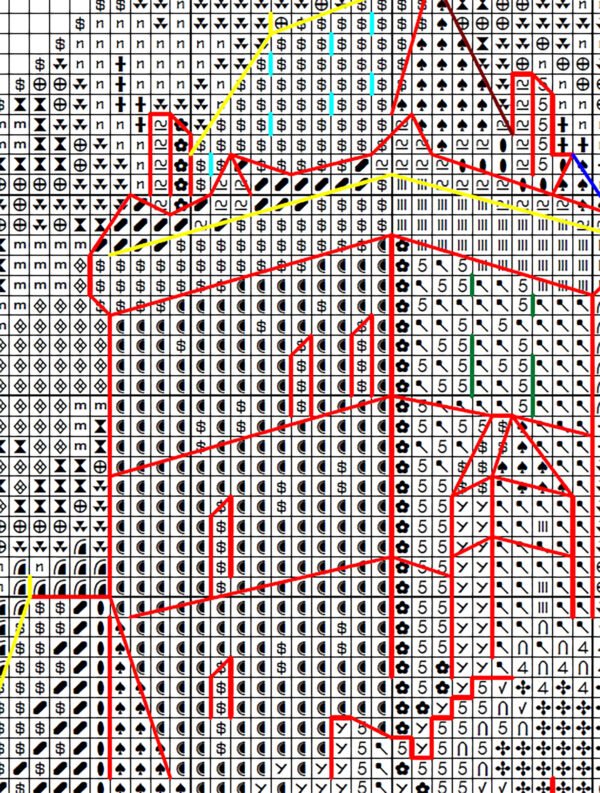 Karlstein Castle cross stitch chart PDF preview with symbols and DMC color key