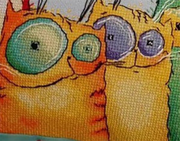 finisge embroidery fragment of rainbow cats cross stitch design