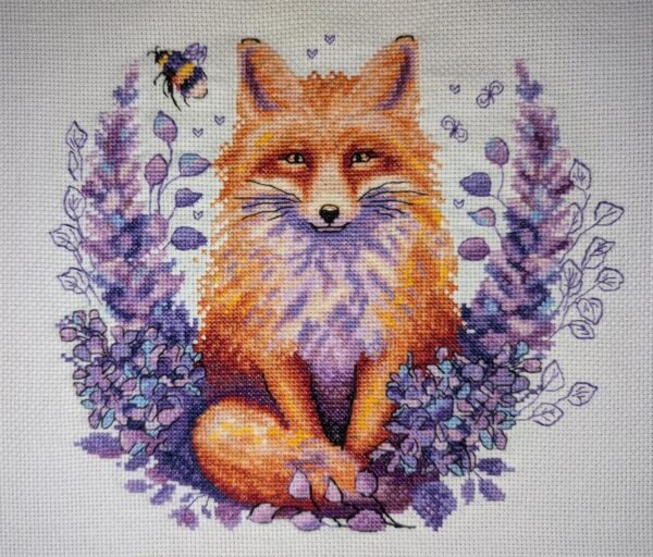 Без имени Fox in lavender finished embroidery