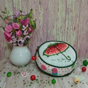 watermelon umbrella cross stitch pattern with cute summer fruit theme
