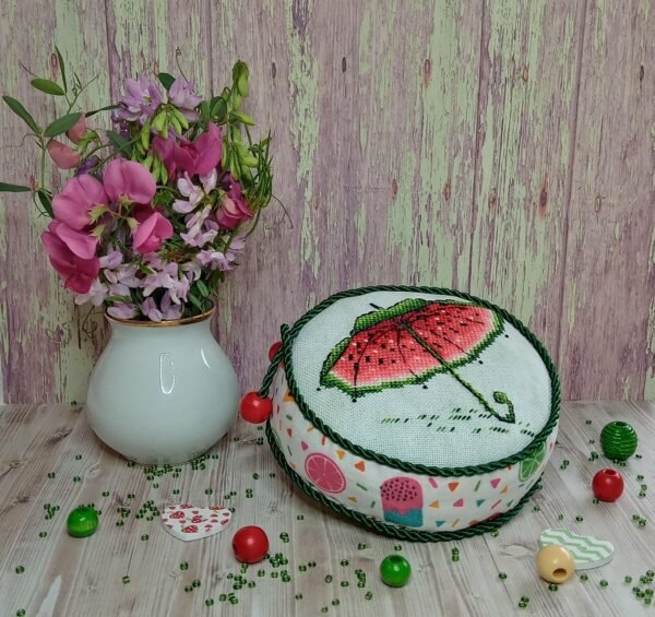 Кудряшова watermelon umbrella cross stitch pattern with cute summer fruit theme