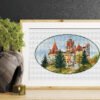 горизонтал дерево Romania Cross Stitch Pattern PDF – Count Dracula’s Castle, Transylvania European Tapestry Design, Gothic Landscape Needlepoint, DIY Embroidery