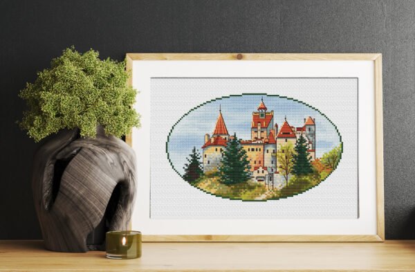 горизонтал дерево Romania Cross Stitch Pattern PDF – Count Dracula’s Castle, Transylvania European Tapestry Design, Gothic Landscape Needlepoint, DIY Embroidery