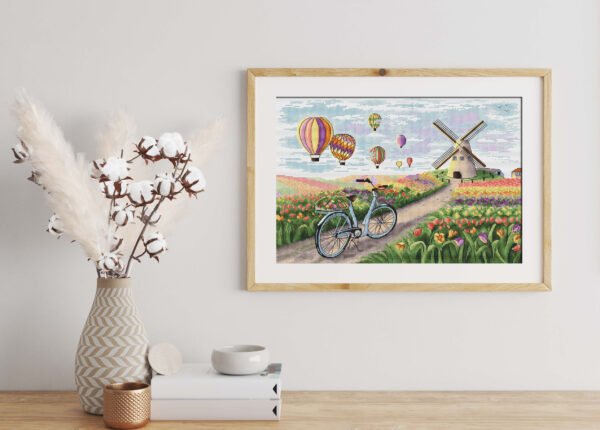 горизонтал хлопок стена ваза holland windmill cross stitch pattern framed