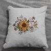 Decorative pillow with sunflower and cotton floral cross stitch embroidery