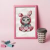 12 Framed baby cat in bunny costume cross stitch design for cute animal décor