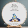 131 Cross stitch embroidery of a Baby Goose birth announcement with space for name, date and stats in a wooden hoop