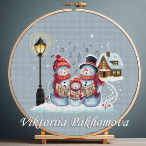 christmas carol cross stitch pattern snowman – singing snowmen winter embroidery