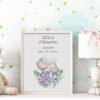 161 Framed personalized elephant birth announcement cross stitch featuring a cute elephant design and customizable newborn details for nursery décor