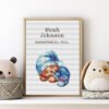 Framed Teddy Bear cross stitch birth announcement with pastel colors and personalized baby details