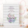 163 Framed personalized elephant birth announcement cross stitch featuring a cute elephant design and customizable newborn details for nursery décor