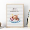 164 Framed Sleeping Teddy Bear cross stitch birth announcement with pastel colors and personalized baby details