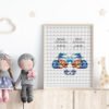 177 Framed twins teddy bear cross stitch birth announcement with pastel colors and personalized baby details