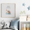 Framed Baby Taurus cross stitch birth announcement featuring a cute zodiac design and customizable baby details for nursery décor