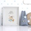 Framed Baby Aries cross stitch birth announcement with pastel colors and personalized baby details