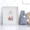 Framed baby elephant 1st birthday cross stitch featuring wildlife‑themed details for nursery décor