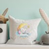 Mockup pillow in the children's room on light blue colors wall b baby elephant cross stitch on decorative pillowcase