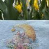 finished embroidery of sleeping bunny cross stitch pattern