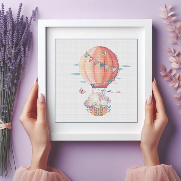 33 Framed elephant and bunny cross stitch for nursery decor
