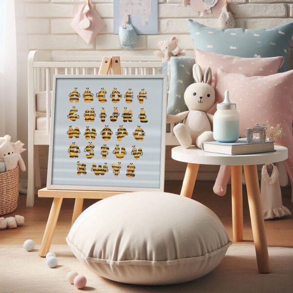 41 Bumblebee Alphabet Cross Stitch Pattern PDF Colorful Bee Letters Nursery Embroidery Digital Download