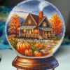 Autumn Glass Ball Cross Stitch Pattern  Fall Landscape House Colorful Embroidery PDF Download