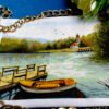 il_fullxfull.3047048896_lh0e Summer lake cross stitch design with a wooden pier, a small boat, and calm nature colors without a frame.