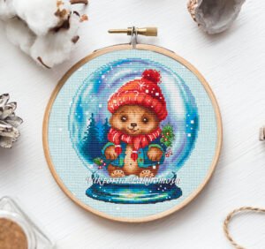 Snow Globe Teddy Bear Cross Stitch Pattern PDF